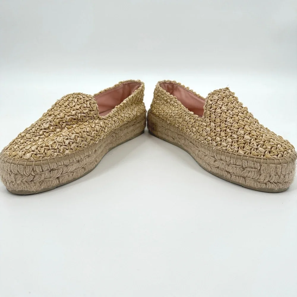 Manebi Natural Raffia Double Sole‎ Platform Espadrille Loafers Beige 39 / US 8